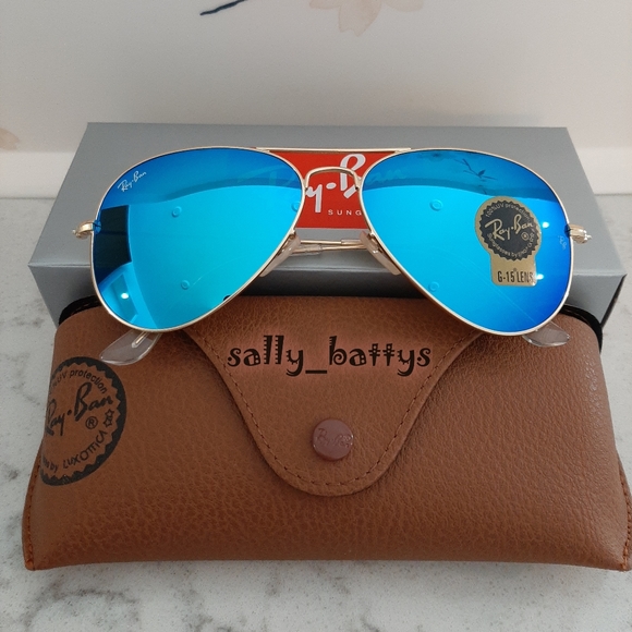 Ray-Ban (Store Display) Aviator Reflective Blue Lens RB3025 Mirror - Picture 4 of 12
